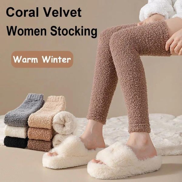 Chaussettes thermiques longues pour femmes, 1 paire, genouillères en velours de corail, bas chauds épais, manchettes de bottes, couvre-pieds, à la mode, automne et hiver