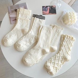 Chaussettes en coton à volants pour femmes, 1 paire, Tube central, cheville courte, respirantes, mode printemps automne