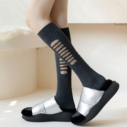 Femmes chaussettes 1 paire filles Style déchiré femme cassé détruit chaussette Lolita japonais JK genou haut étudiant bas D08E