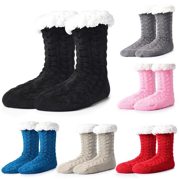 Femmes chaussettes 1 paire hommes hiver épaissir chaud doux coton chaussette maison antidérapant chambre chaussures cadeau de noël tricoté