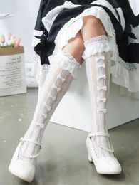 Chaussettes de femmes 1 paire de bas à mi-longueur en forme d'arc JK filles dentelle lace laceta princesse coa long