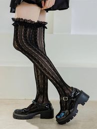 Mujeres calcetines 1 par de medias lolita de encaje rodilla alto jk niñas muslos cos