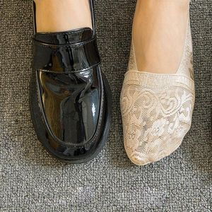 Vrouwensokken 1 paar pure katoenen kanten ijs zijden jacquard boot onzichtbare dames siliconen non-slip