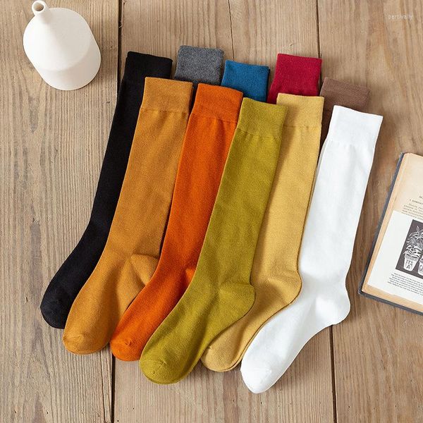 Calcetines de mujer 1 par Retro largo algodón Otoño Invierno tejido coreano japonés niñas medias