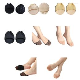 Chaussettes invisibles en maille pour femmes, 1 paire, doublure d'orteil pour insertion haute, demi-semelles antidérapantes, coussinets pour l'avant-pied