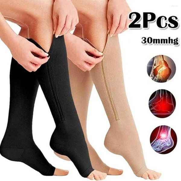 Chaussettes de femmes 1 paire fermeture fermeture de fermeture de couleur unie haute compression à haut élasticité Unisexe Support ouvert de soutien aux soins de santé