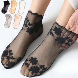 Mujeres calcetines 1 pares de verano y transpirable damas hojas delgadas calcetín de calcetín transparente SOX invisible Lolita Sokken