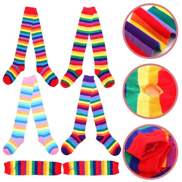 Ensemble de chaussettes pour femmes, 1 ensemble, arc-en-ciel, cuissardes hautes, chauffe-bras décoratifs au-dessus du genou pour Cosplay