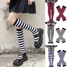 Ensemble de chaussettes Lolita rayées pour femmes, 1 ensemble de gants longs sans doigts, couvre-bras, manches de bas pour filles, cadeau de noël 2023