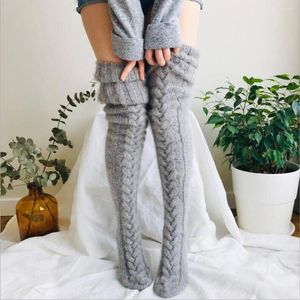 Femmes chaussettes 105 cm Harajuku laine bas hiver chaud tricoté sur le genou jambières femme cuisse Sexy longs chauffe