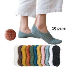 Chaussettes de femmes 10 paires 2023 femmes invisible bateau orteil d'été Silicone sans glissement à la cheville basse coton femelle respirant