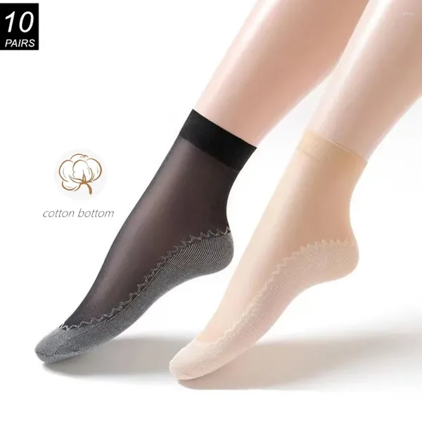 Calcetines de mujer 10 par/pack parte inferior de algodón tubo medio Invisible antideslizante seda de hielo para primavera otoño fino Anti gancho