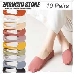 Chaussettes de femmes 10 paires de silicone antidérapant des couleurs mixtes invisibles glacée la cheville de soie sans couture sulcopique