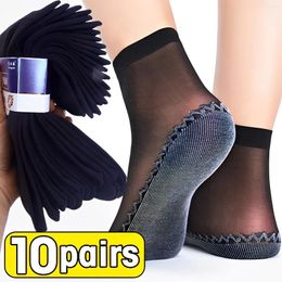 Calcetines de mujer 10 pares de verano suave terciopelo seda antideslizante empalme inferior transparente señoras antideslizante calcetín transpirable ultrafino