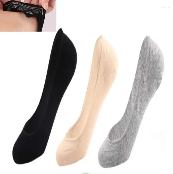 Calcetines de mujer 10 Uds 5 pares de algodón peinado fino de verano Color sólido Gel de sílice súper Invisible antideslizante boca poco profunda barco