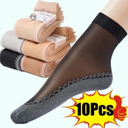 Calcetines de mujer 10 Uds encaje ultrafino verano transpirable seda malla femenina elástico antideslizante inferior empalme tobillo calcetines cortos