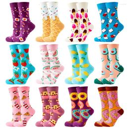 Femmes chaussettes 12 paires mignon Kawaii Harajuku bonne nouveauté décontracté dessin animé chat chien citron beignet fille coton drôle