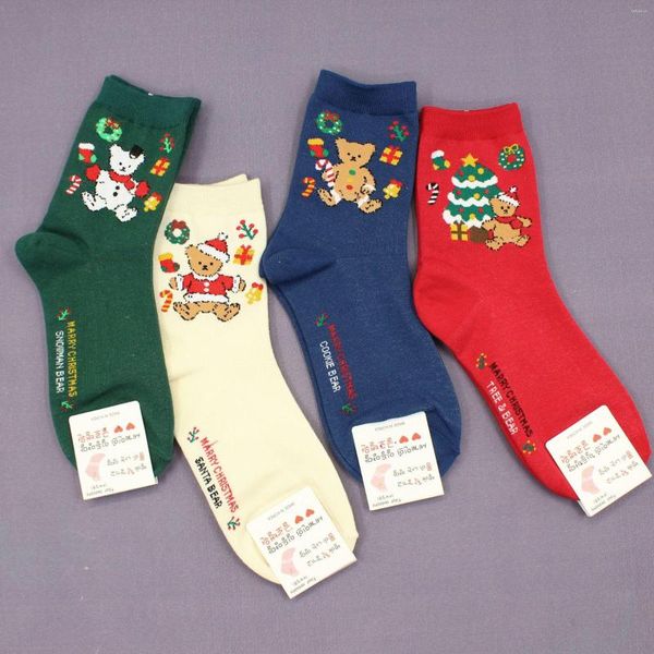 Chaussettes femme 12 paires/lot! Femme Noël Mignon Noël Père Noël Arbre Ours Coton Happy Year