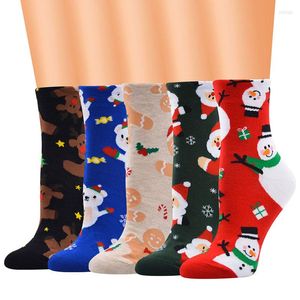 Dames sokken 1Pair kerstpatroon midden buiskousen katoen ademend voor herfst winter happy sock mannen jaar grappig sokken
