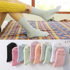 Femmes chaussettes 1 paire coton filles Harajuku respirant longue couleur unie japonais coréen mi Tube bas décontracté cadeau