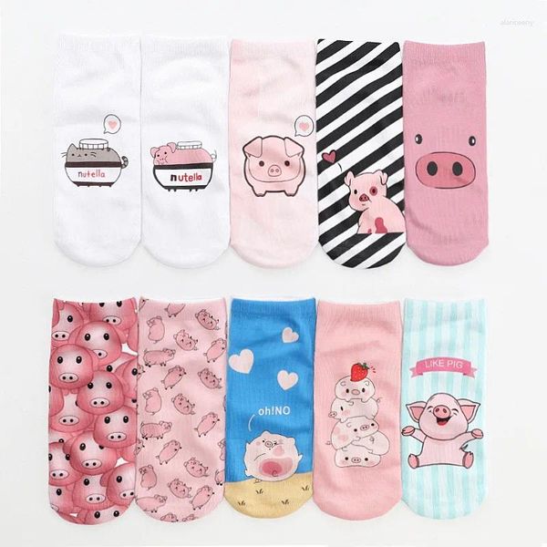 Femmes chaussettes 1 paire Kawaii animaux dessin animé mode mignon heureux Design confortable coloré cochon chat à pois imprimé décontracté chaussette