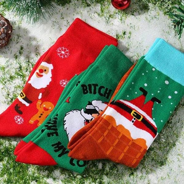 Chaussettes de femmes 1pair Santa Claus Modèle Mid Tube Snowflake Elk Printing Cotton Fun Christmas Style Hosiery Hosile 2024