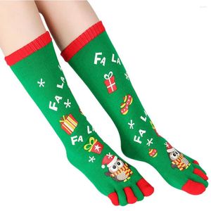 Femmes chaussettes 1 paire unisexe dessin animé moyen Tube quotidien mélange de coton antidérapant Long Festival cinq orteils décorations de noël bas