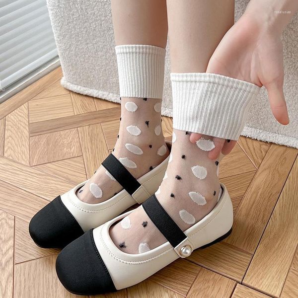 Calcetines de mujer 1pías/filamento de vidrio de verano blanco tubo mediano casete delgada