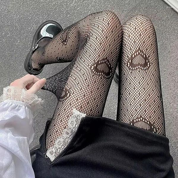 Femmes chaussettes 1pcs Love Jacquard Mesh Sweet Lovely Girl Lolita Ins Stockings Pantyhose Kawaii