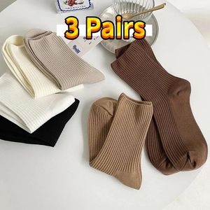 Chaussettes en coton pour femmes, 2/ 3 paires, amples, apanais, corée, lycéennes, couleurs unies, tricot côtelé, basique, long, quotidien