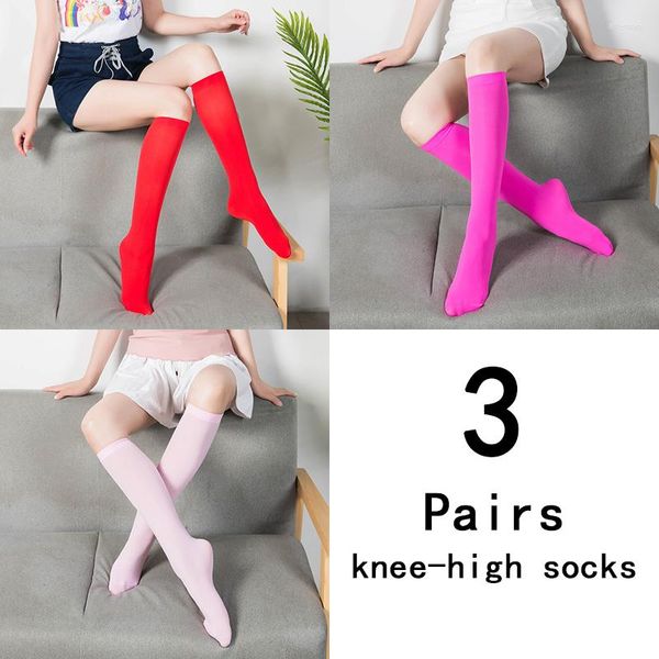 Calcetines de mujer 2/3 pares rojo rosa hasta la rodilla medias coloridas terciopelo Nylon moda elástica cómoda Yoga Color caramelo pantimedias