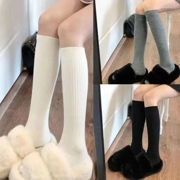 Chaussettes de femmes 2 paires chaudes longues haut les bas de coton genou sur la cuisse féminine pour femmes