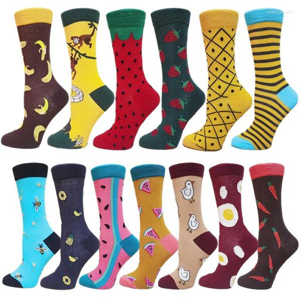 Femmes chaussettes 2 paires/lot Harajuku mode coréenne drôle banane fraise pastèque singe abeille poussin Fruit motif mignon femme