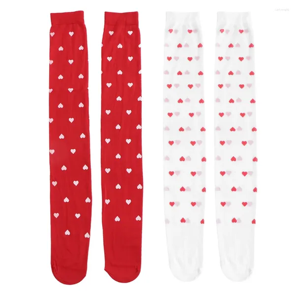 Chaussettes pour femmes, 2 paires, bas d'amour, collants blancs pour Leggings, saint-valentin, au-dessus du genou