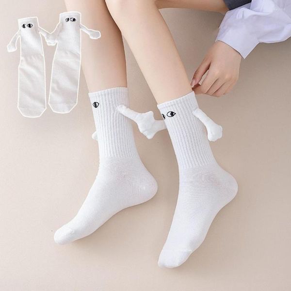 Chaussettes Femme 2 Paires Main Magnétique Tenant Dans Quelques Mains Drôle Mi-Tube Nervuré Antidérapant