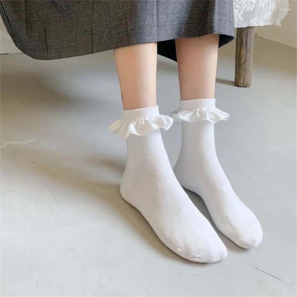 Calcetines de mujer 2 pares de corbatas para niñas con lazo de encaje tubo bajo simple estilo lindo borde agárico blanco regalo fino de Halloween