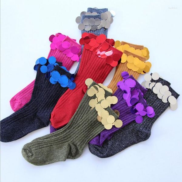 Femmes chaussettes 2023 automne hiver arrivée paillettes ruban brillant à la main grandes paillettes coton Simple femme
