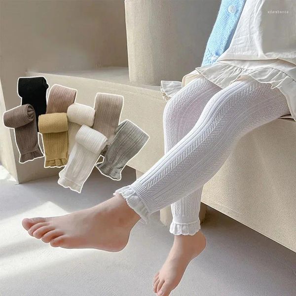 Chaussettes en coton pour femmes et filles, Leggings doux et chauds, en dentelle, à fleurs, pantalons slim, pour enfants, 2023