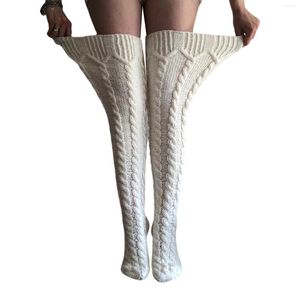 Femmes chaussettes 2023 mode câble tricoté longs bas cuisse haute botte hiver couleur unie sur le genou