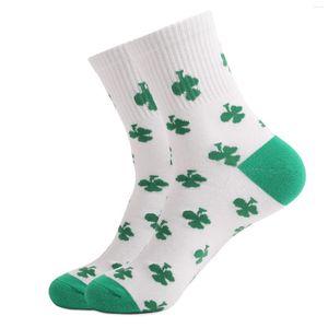 Calcetines de mujer 2023 moda trébol de cuatro hojas St. Patrick's Holiday rayas hombres algodón alta calidad gota