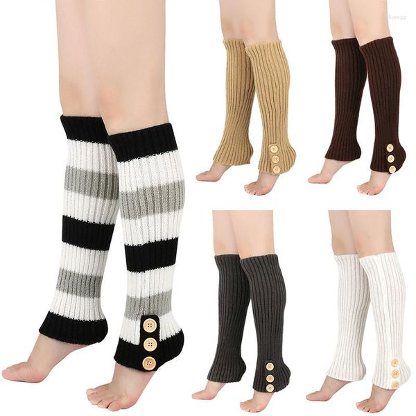 Chaussettes tricotées en laine pour femmes, 2023, épaisses et chaudes, Harajuku, Leggings à boutons, bas aux genoux, cadeaux de noël