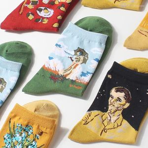 Chaussettes en coton pour femmes et hommes, Art rétro, série de peinture célèbre, motif, nouveauté décontractée, colorée, Design Harajuku, Sox drôle, 2023