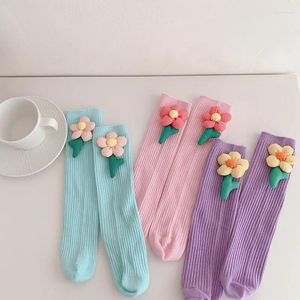 Chaussettes de printemps pour femmes et filles, mollet, Version coréenne, ornements, fleurons de tulipes, assiettes droites pour enfants, 2023