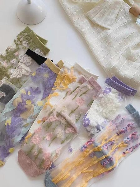 Calcetines de mujer 2023 medias de cristal de verano tipo fino de hadas en tarjeta de seda de vidrio de tubo