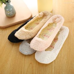 Vrouwensokken 2023 Zomer voor 5 paar/Lot Girl Lace Boat Invisible Cotton Sole Non-Slip Antiskid Slippers Anti-slip Sock