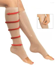 Chaussettes à Compression avec fermeture éclair pour femmes, soutien des jambes, genou, bout ouvert, mode et fuite, couleur noir kaki, 2023