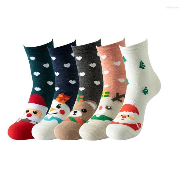 Chaussettes chaudes mi-longues pour femmes, tout en coton, motif bonhomme de neige, élan, cadeau de Festival, automne/hiver, 2024