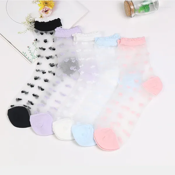 Chaussettes Ultra-fines à la mode pour femmes, Cool et transparentes, fleurs d'amour, verre, soie, manchette en dentelle, respirantes et confortables, 2024