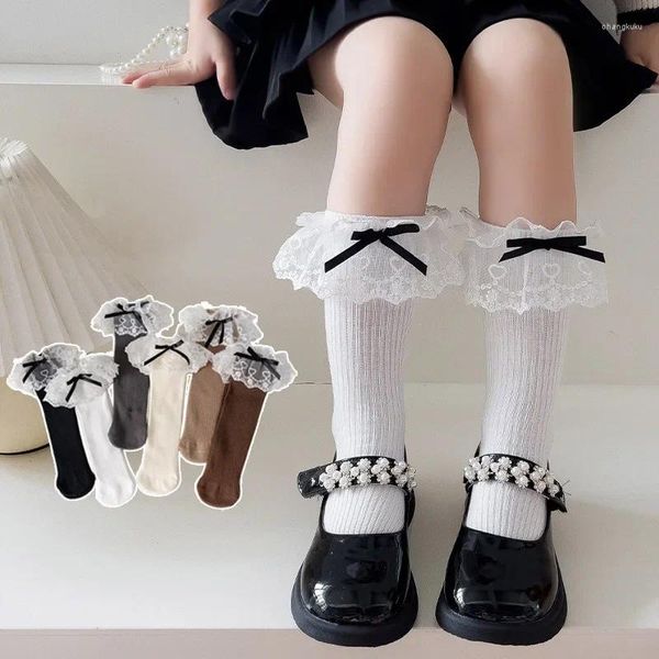 Calcetines de mujer 2024, calcetines largos de encaje clásicos dulces para niñas, medias elásticas suaves Vintage de Lolita para niños
