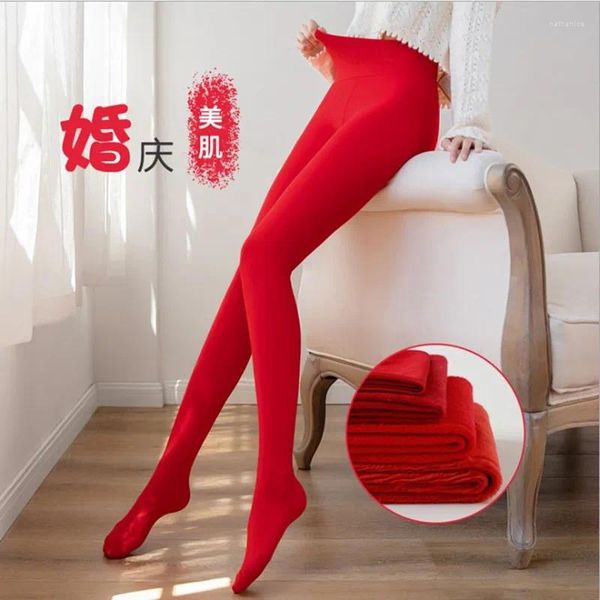 Chaussettes en velours épais rouge pour femmes, collants chauds, étapes festives, automne, mariage, grands Leggings, bas de pieds, hiver 2024, 160-172cm